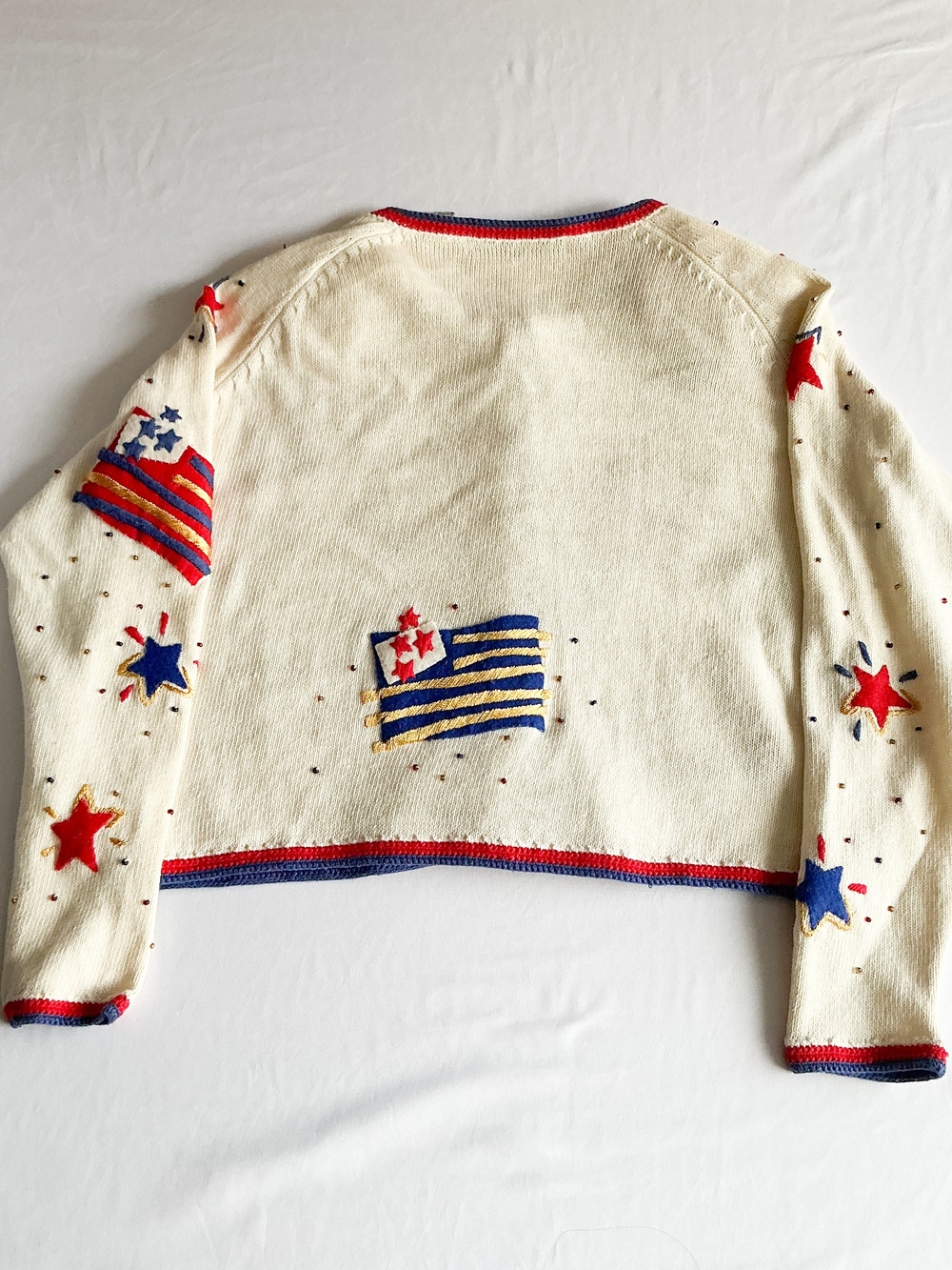 Michael Simon Vintage 1994 Womens American Flag White Maximalist Sweater Size 2 - Picture 7 of 11